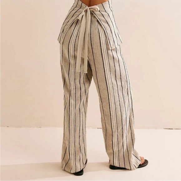 Free People Take Me To Paris Stripe Printed Pants Gray S - Picture 2 of 6